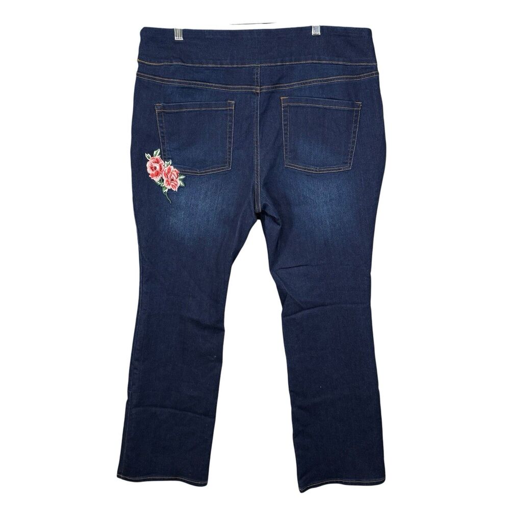 Pioneer Woman Pull On Jeans Flare Bootcut Stretch Embroidered Dark Wash XL